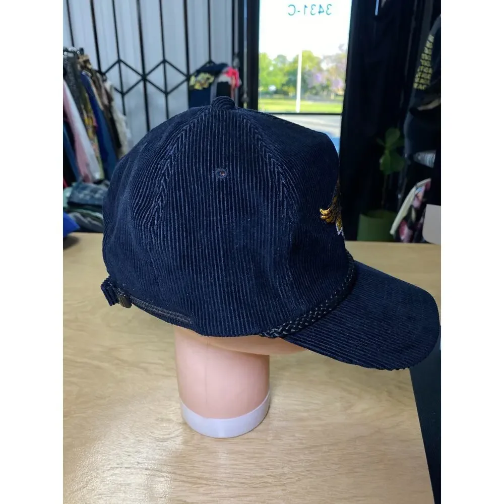 Harley Davidson Motorcycles Corduroy Hat Snapback Rope 80s 90s Logo VTG